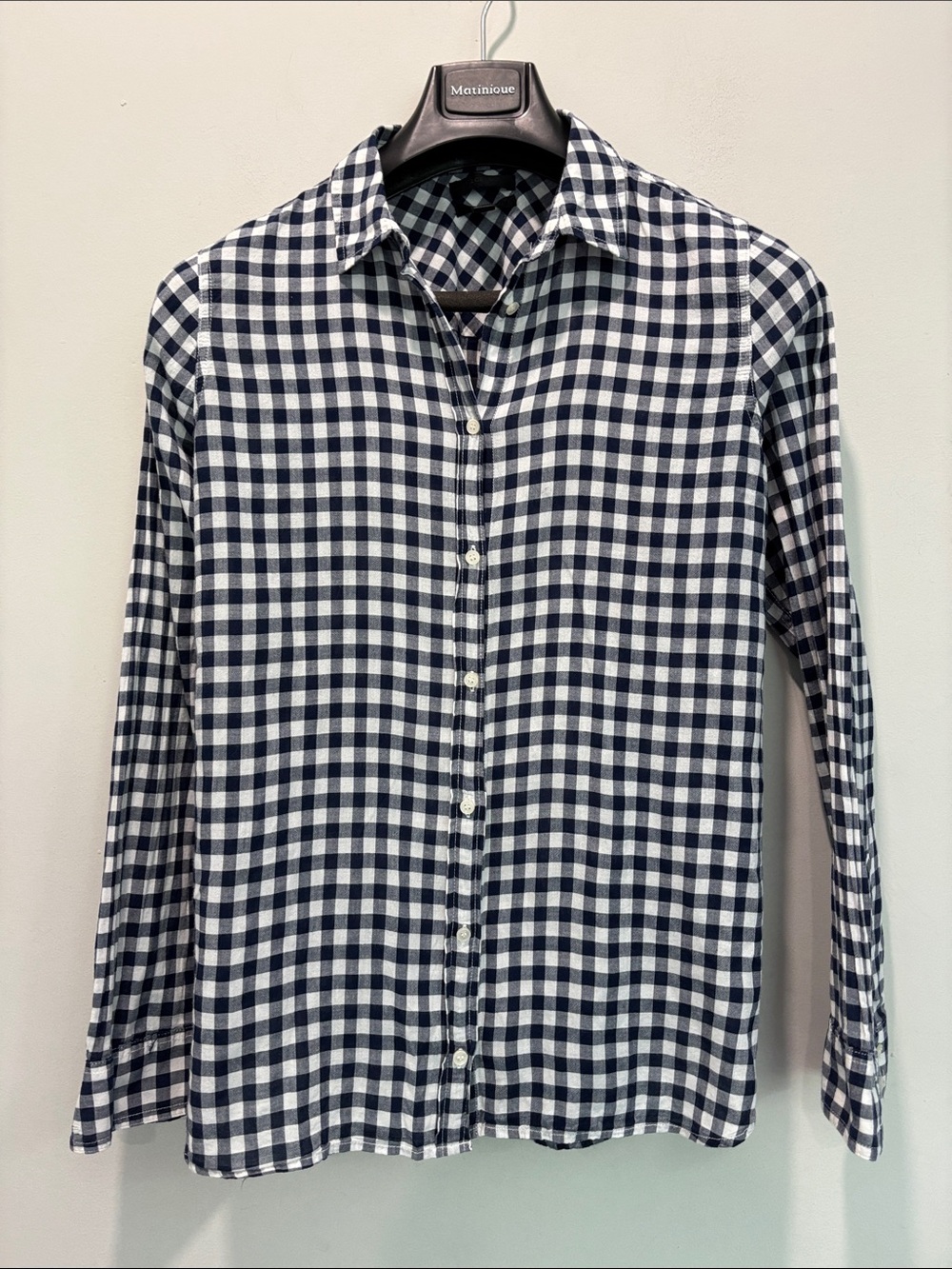 J.Crew Boy Shirt Navy White Gingham Plaid Button Down Cotton Size 8 - Picture 6 of 14